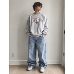 VTG 90s Graphic Sweatshirt Grey Embroidery Logo REED Size Large Collegiate